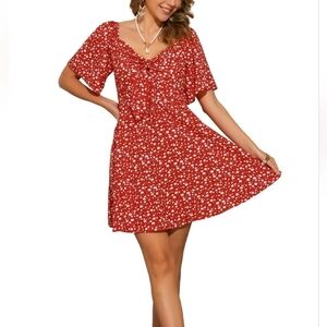 Allegra K Red Ditsy Floral Mini Dress
